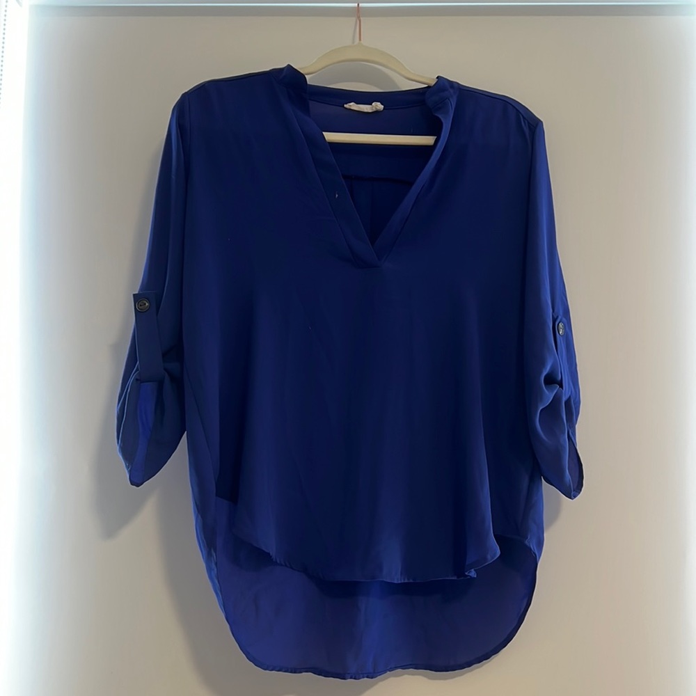Royal blue chiffon top. Very comfortable for work!